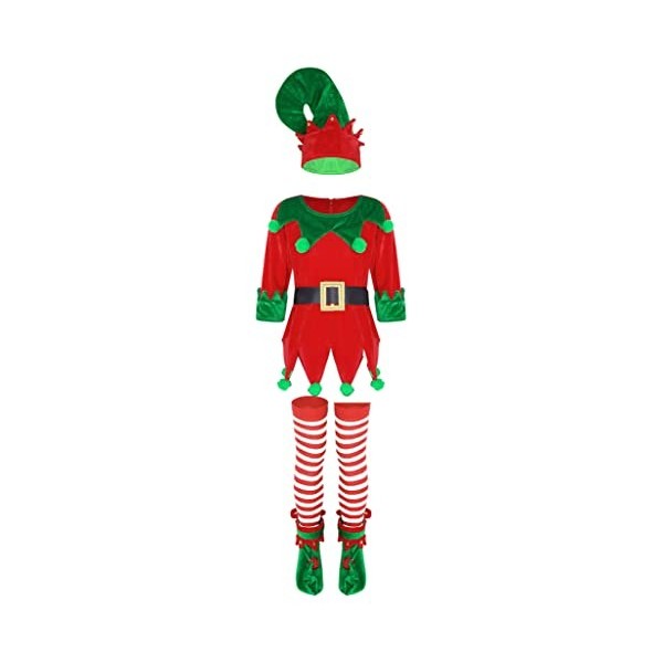 TSSOE Deguisement Lutin Enfant Garcon Vetement de Noel Fille Tenue Jeu de Rôle Santa Costume de Noël Cosplay Elf Chapeau Luti