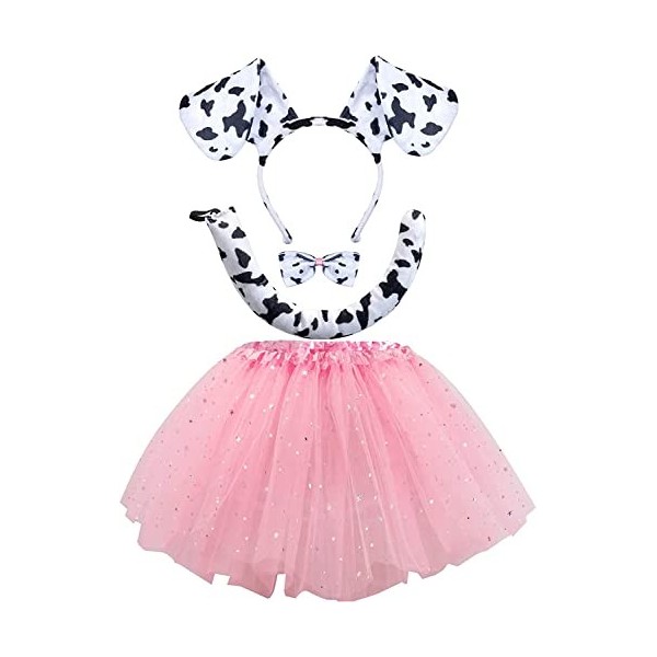 Costume de dalmatien avec tutu, oreilles et queue, costume de chiot pour fille, bal masqué, jeu de rôle scolaire, fête costum