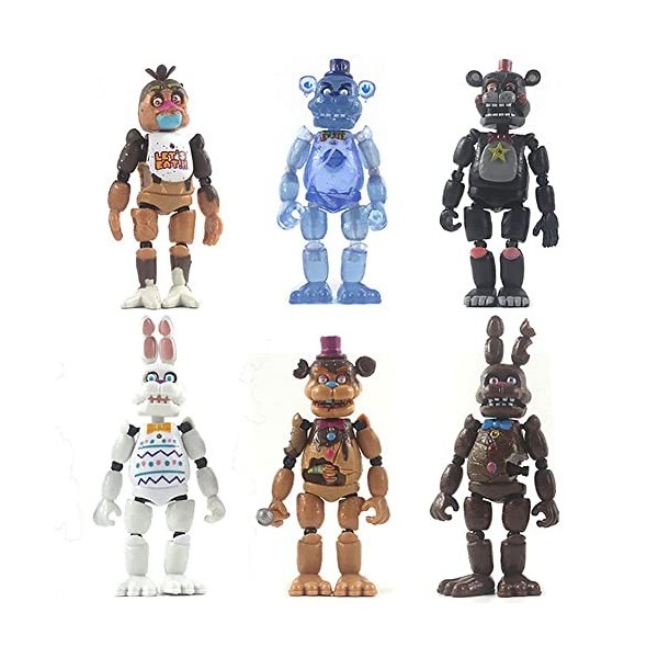 FNAF Lot de 6 figurines Bonnie Fazbear Ours Chica en PVC avec lumières articulées articulées 13-15 cm