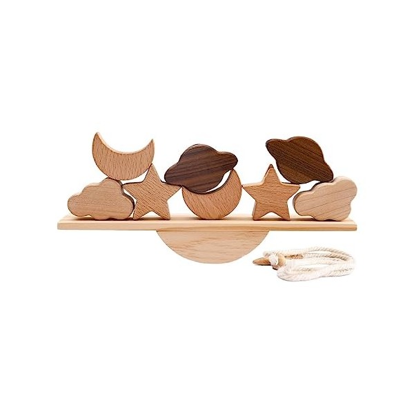 perfk Blocs Déquilibrage en Bois, Jouets à Empiler en Bois, Jeux Portables, Apprentissage de La Motricité Fine, Jeux de Bloc
