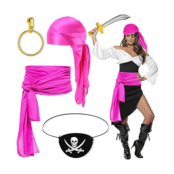 Ailesiy Lot de 4 accessoires de costume de pirate sur le thème des Caraïbes,Capitaine de pirate amusante,Cosplay de fête médi