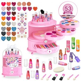 Bloranda 53pcs Maquillage Fille Licorne Jouet Lavable malette Non Toxique Coffret Maquillage Enfant 3 4 5 6 7 8 9 Ans