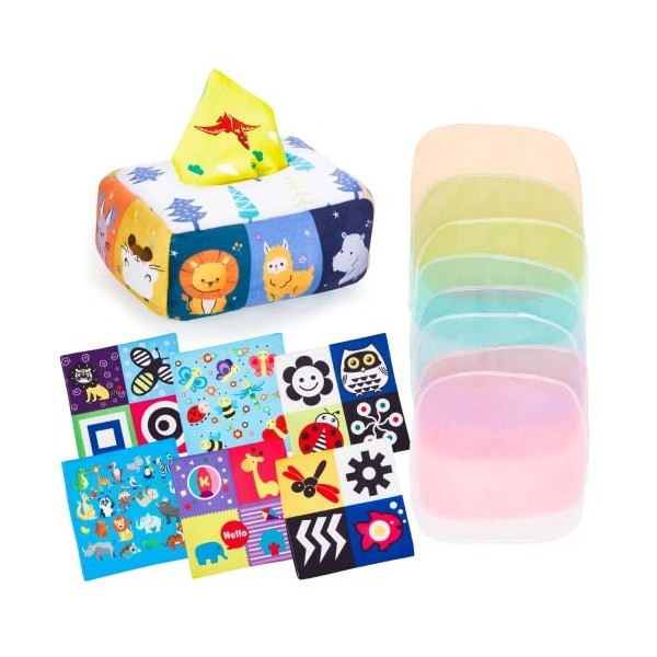 Eucomir Boîte À Mouchoirs Interactive en Tissu,Baby Tissue Box Toy,Magic Tissue Boîte Boîte à Mouchoirs Jouet Doux et Réutili