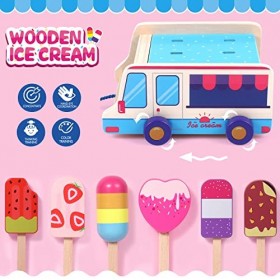Jouet Marchande de Glace Jouet en Bois Jouet Chariot de Glaces Dinette Enfant Jeux de Rôle Jeux dImitation Éducatif Cadeau p