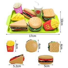 Miotlsy Jouets de Cuisine,Imitations daliments pour enfants,Set Hamburger pour enfants avec Frites Hot Dogs Plateau, Jeu Di