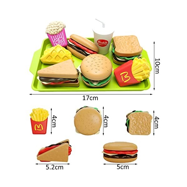 Miotlsy Jouets de Cuisine,Imitations daliments pour enfants,Set Hamburger pour enfants avec Frites Hot Dogs Plateau, Jeu Di