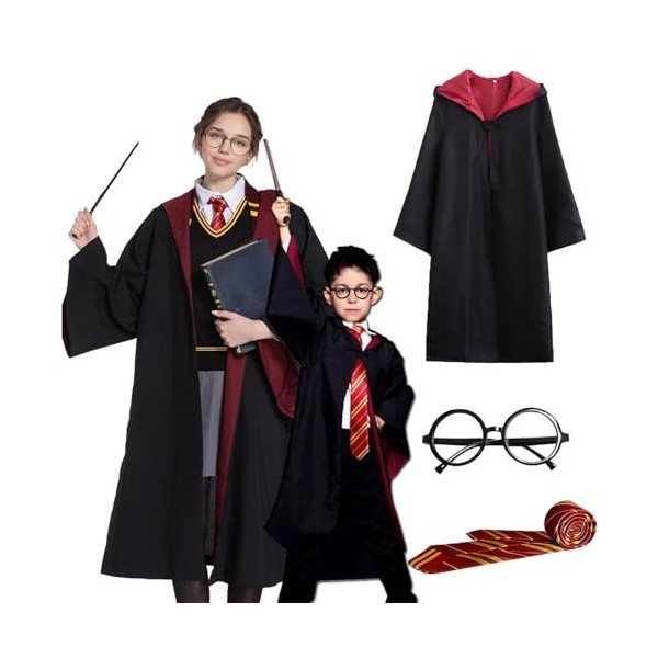 Costume da cosplay per bambini, con mantello, cravatta, occhiali, Halloween