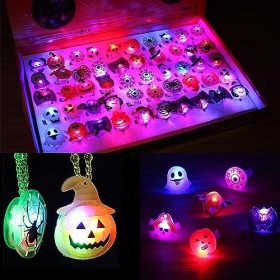 EBKCQ 81x Halloween Enfant Clignotant Anneaux, Halloween Jouet pour Jeux Halloween, Halloween Light Up Bracelets, Colliers, L