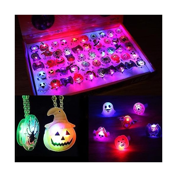 EBKCQ 81x Halloween Enfant Clignotant Anneaux, Halloween Jouet pour Jeux Halloween, Halloween Light Up Bracelets, Colliers, L