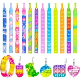 XSHAO 17 Pcs Popit, Silicone Coloré Bracelet Pop It pour Enfants Adultes Autisme Classe Récompenses Fête danniversaire Extru