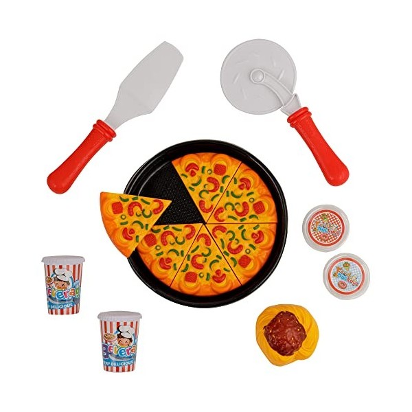 Baroni Toys Lot de 9 Jouets à Pizza pour Enfants 3+, Jeu de Nourriture Jouet, Jeux de Nourriture pour Pizza, Cuisine Enfants 