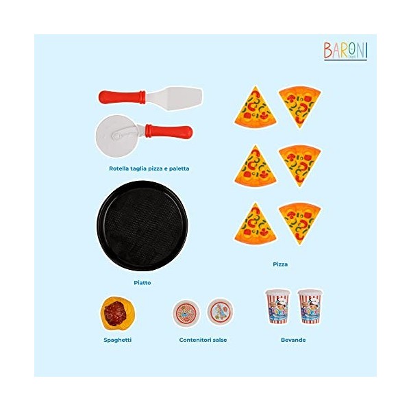 Baroni Toys Lot de 9 Jouets à Pizza pour Enfants 3+, Jeu de Nourriture Jouet, Jeux de Nourriture pour Pizza, Cuisine Enfants 