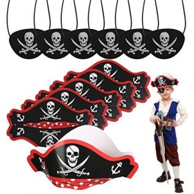 CHIFOOM 6 Set Chapeau De Pirate Et Yeux Bandés Chapeau De Pirate Pour Enfants Jeux De Chasse Au Trésor Chapeux Carton Classiq
