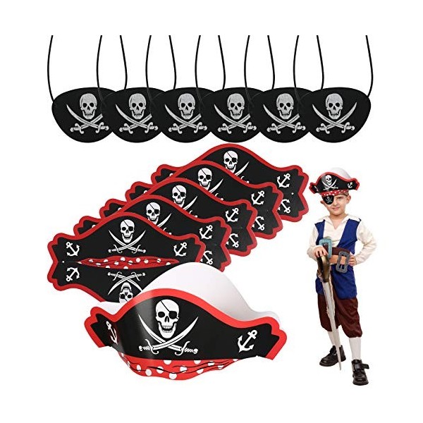 CHIFOOM 6 Set Chapeau De Pirate Et Yeux Bandés Chapeau De Pirate Pour Enfants Jeux De Chasse Au Trésor Chapeux Carton Classiq