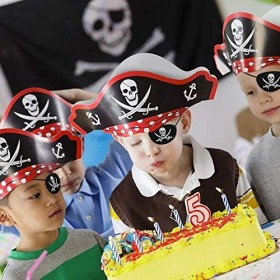 CHIFOOM 6 Set Chapeau De Pirate Et Yeux Bandés Chapeau De Pirate Pour Enfants Jeux De Chasse Au Trésor Chapeux Carton Classiq