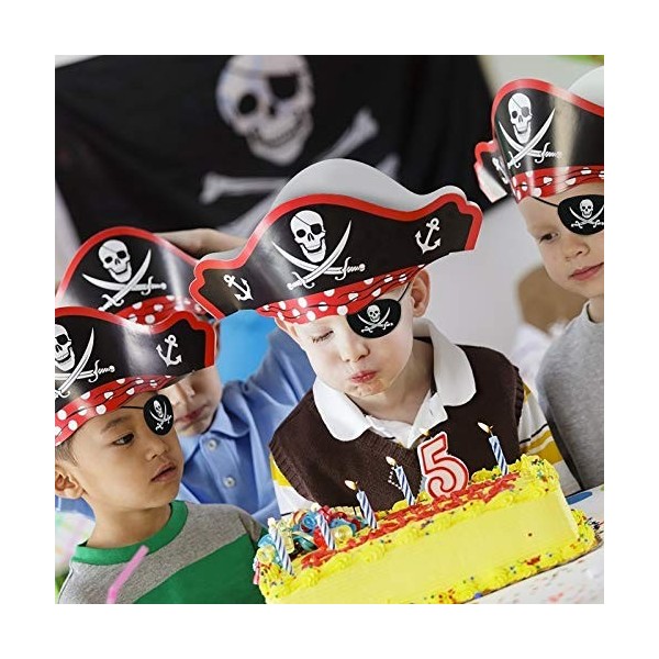 CHIFOOM 6 Set Chapeau De Pirate Et Yeux Bandés Chapeau De Pirate Pour Enfants Jeux De Chasse Au Trésor Chapeux Carton Classiq
