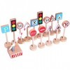 chiwanji Ensemble de Jeu de Panneaux de signalisation en Bois pour Enfants, 15 pièces Panneaux de signalisation en Bois pour 