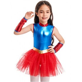 dPois Déguisement Superheroes Woman Fille Enfant Robe Danse Classique Super girl Hero Jeu de Rôle Costume Cosplay Halloween C