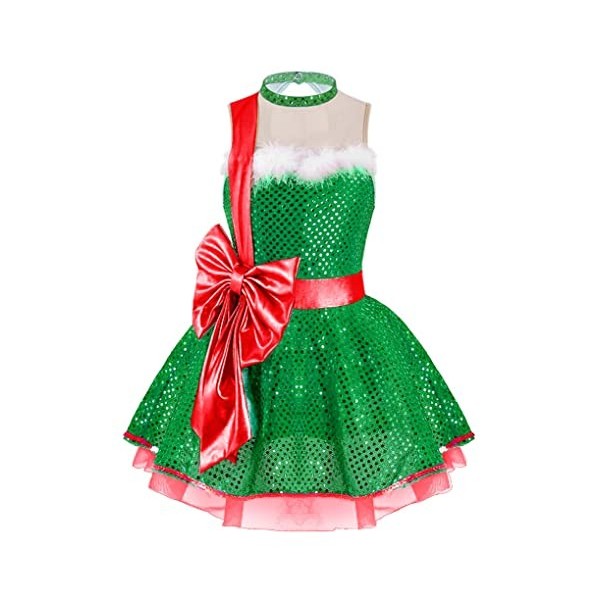 Aiihoo Enfant Fille Lutin Robe Noël Déguisement Elfe Costume Carnaval Halloween Cosplay Elf Chapeau Lutin Tenue Jeu de Rôle T