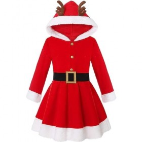 Oyolan Enfant Fille Déguisement Lutin de Noël Robe Velours/Paillette Costume Noël Tenue Cosplay Mère Noël Spectacle 3-14 Ans 