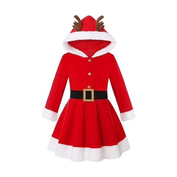 Oyolan Enfant Fille Déguisement Lutin de Noël Robe Velours/Paillette Costume Noël Tenue Cosplay Mère Noël Spectacle 3-14 Ans 