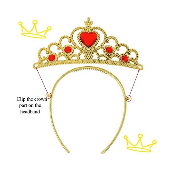 Accessoires de déguisement de princesse, collier et boucles doreilles en or avec couronne royale et diadème, bijoux pour fil