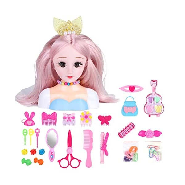 Alomejor Jouets de Coiffure, 25 Pièces, Poupées de Maquillage, Ensemble de Jeu de Coiffure avec Tête de Poupée, Accessoires d