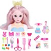 Alomejor Jouets de Coiffure, 25 Pièces, Poupées de Maquillage, Ensemble de Jeu de Coiffure avec Tête de Poupée, Accessoires d