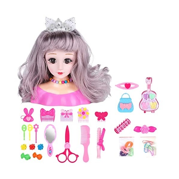 Alomejor Jouets de Coiffure, 25 Pièces, Poupées de Maquillage, Ensemble de Jeu de Coiffure avec Tête de Poupée, Accessoires d