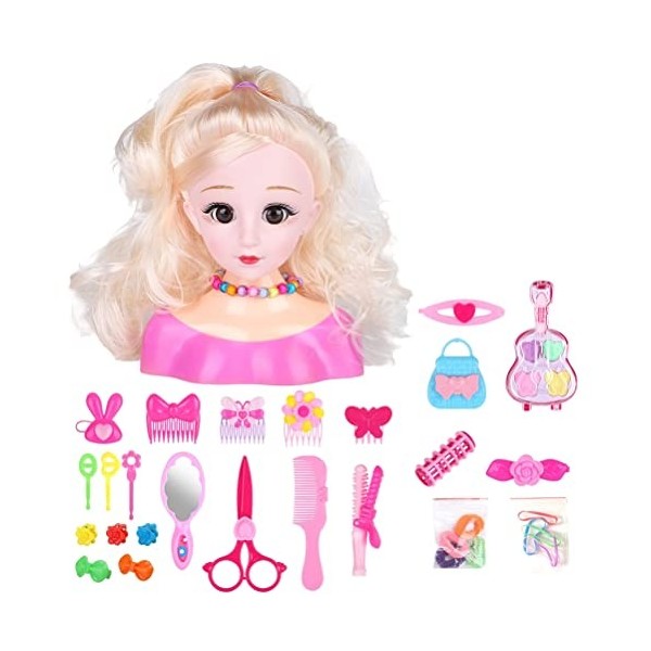 Alomejor Jouets de Coiffure, 25 Pièces, Poupées de Maquillage, Ensemble de Jeu de Coiffure avec Tête de Poupée, Accessoires d