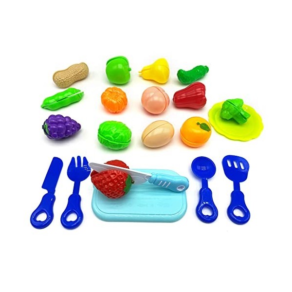 MIVAIUN 21 Pièces Jouets de Cuisine Set de Plats à Jouer pour Enfants Fruits et Légumes à Couper Jeu Dimitation Jouet Éducat