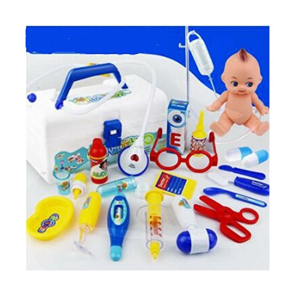 Stillshine 20 pièces Jeu dimitation Docteur avec Accessoires boîte de Pharmacie pour Enfants Bleu 