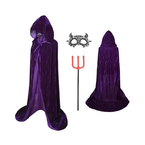 ZUCOS Cape à Capuche Velours Adulte Enfants Halloween Manteaux Long Halloween Costume Unisexe Sorcière Violet 150 cm