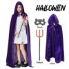 ZUCOS Cape à Capuche Velours Adulte Enfants Halloween Manteaux Long Halloween Costume Unisexe Sorcière Violet 150 cm