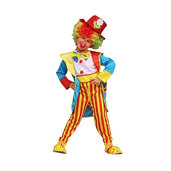 IBAKOM Costume Déguisements Clown Enfant Garçon Carnaval Halloween À Rayures Arc-en-ciel Combinaison Manches Longues Chapeau/