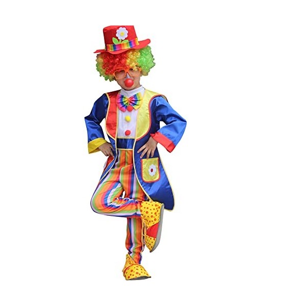 IBAKOM Costume Déguisements Clown Enfant Garçon Carnaval Halloween À Rayures Arc-en-ciel Combinaison Manches Longues Chapeau/