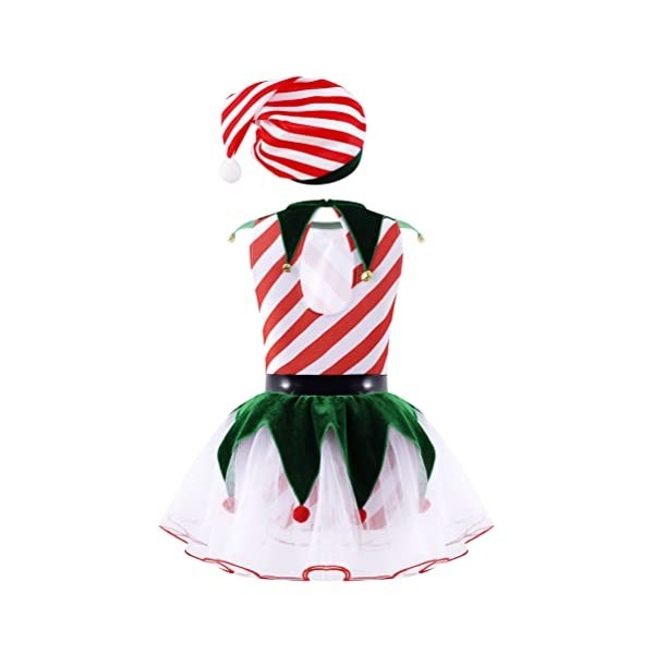 dPois Enfant Fille Lutin Robe Noël Déguisement Elfe Costume Carnaval Halloween Cosplay Elf Chapeau Lutin Tenue Jeu de Rôle Tu