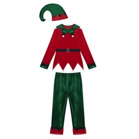 Runhomal Unisexe Enfant Costume dElfe de Noël Velours Déguisement Lutin Garçon Fille Déguisement Robin des Bois Cosplay Bonn