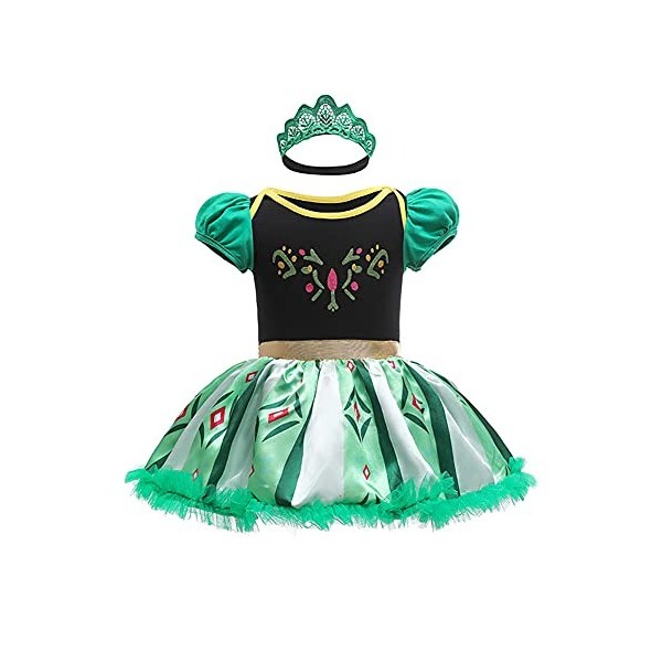 Déguisement Robe de 1er Premier Anniversaire Fête Grenouillère pour Bébé Filles avec Bandeau Princesse Anna Costume de Reine 