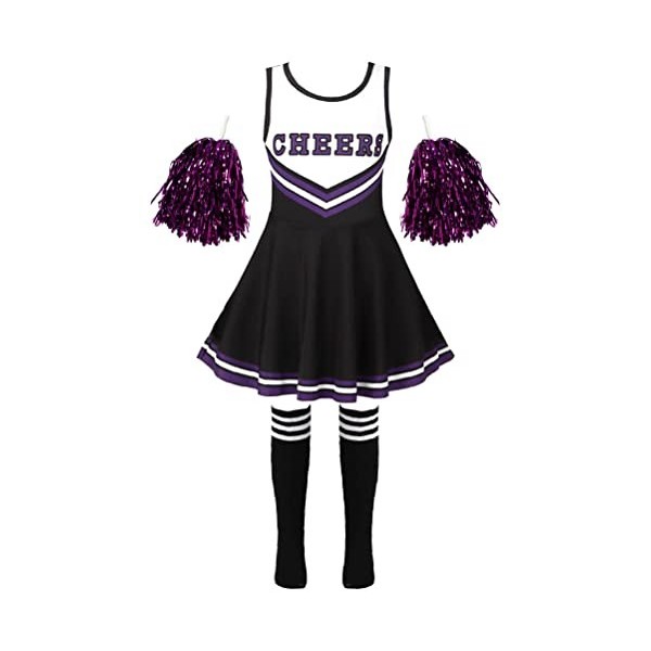 Aislor Costume Cheerleadering Enfants Filles Déguisement Uniforme de Pom-Pom Girl Halloween Fête Carnaval Party Cosplay Outfi
