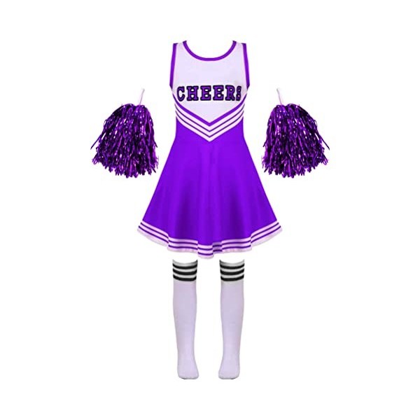 Aislor Costume Cheerleadering Enfants Filles Déguisement Uniforme de Pom-Pom Girl Halloween Fête Carnaval Party Cosplay Outfi