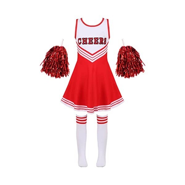 Aislor Costume Cheerleadering Enfants Filles Déguisement Uniforme de Pom-Pom Girl Halloween Fête Carnaval Party Cosplay Outfi