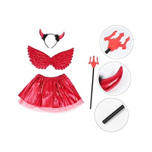 KOMBIUDA 1 Ensemble Démon Ailes Ensemble Costume De Vampire Ensembles De Vêtements Pour Filles Enfants Bandeau Diable Costume