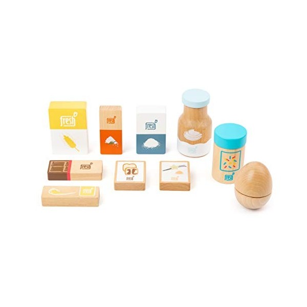 Small Foot Foot-11442 Ingrédients de pâtisserie Fresh en Bois, Set de Jeux comme Accessoires pour la Cuisine des Enfants et l