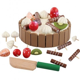 Fablcrew Lot de 12Pcs Jeu dimitation Gateau danniversaire en Bois Enfants Jouet éducatif a decouper de Cuisine pour Les Enf