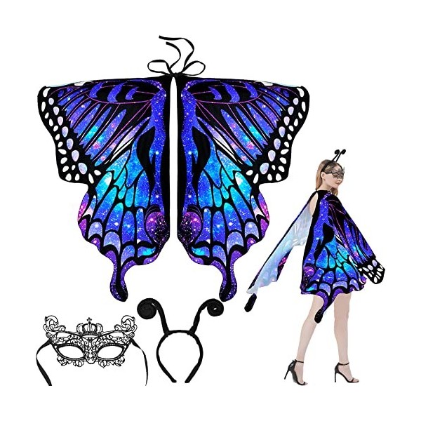 Costume de papillon pour femme, costume de carnaval pour femme, cape papillon, costume de carnaval avec masque et bandeau, co
