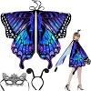 Costume de papillon pour femme, costume de carnaval pour femme, cape papillon, costume de carnaval avec masque et bandeau, co