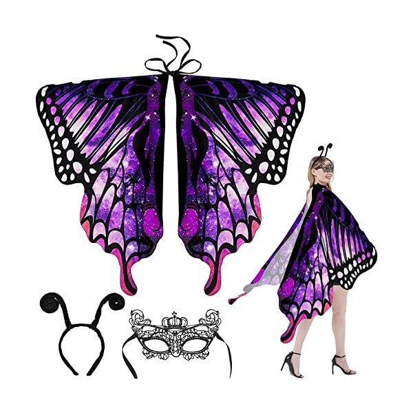 Costume de papillon pour femme, costume de carnaval pour femme, cape papillon, costume de carnaval avec masque et bandeau, co