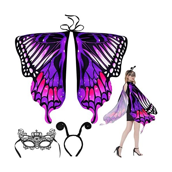 Costume de papillon pour femme, costume de carnaval pour femme, cape papillon, costume de carnaval avec masque et bandeau, co