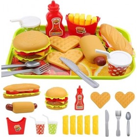 TLHWIN Play Food Toy Set, Jouets de Cuisine pour Enfants, Cuisine Hamburger Jeu de rôle éducatif Accessoires de Jouets éducat